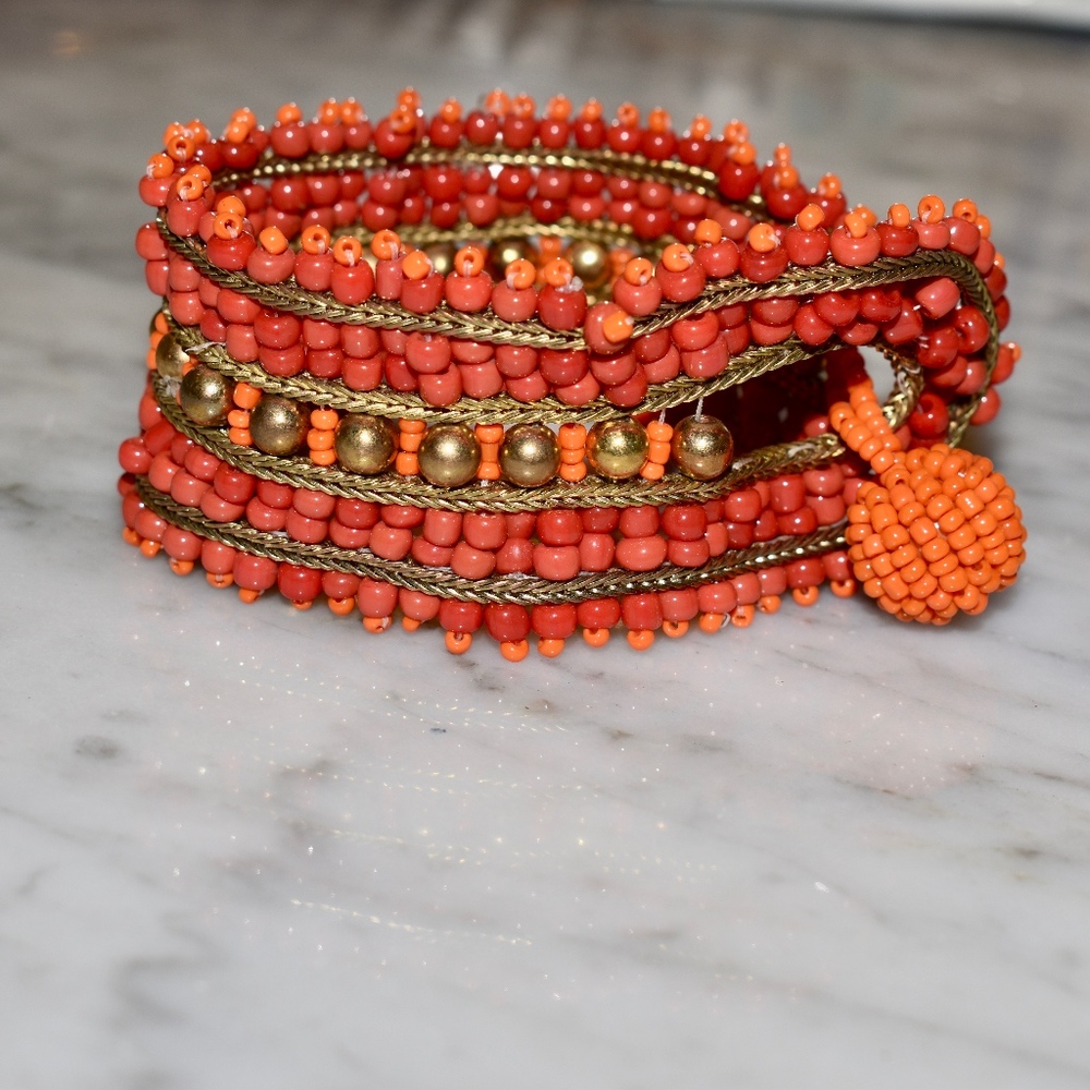 Orange & Gold Bead Bracelet New